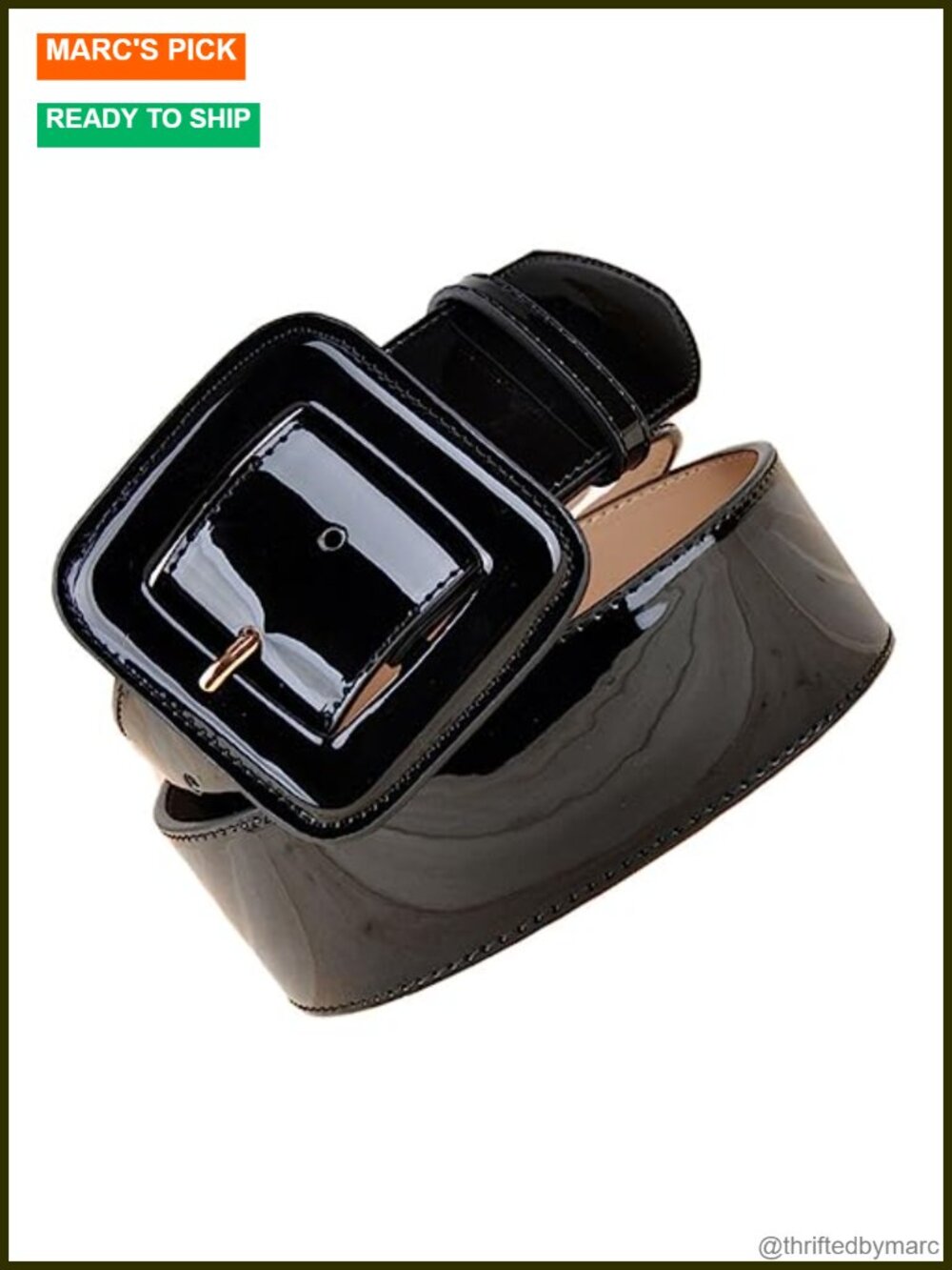 Wide Patent Leather Belt Adjustable Square Buckle Waist Belt for Dresses